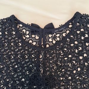 Exquisite Vintage Next navy net blouse with bows, floral embroidery and camisole